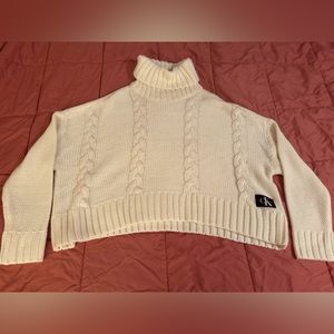Calvin Klein white. cable knit turtleneck sweater. Slightly cropped.